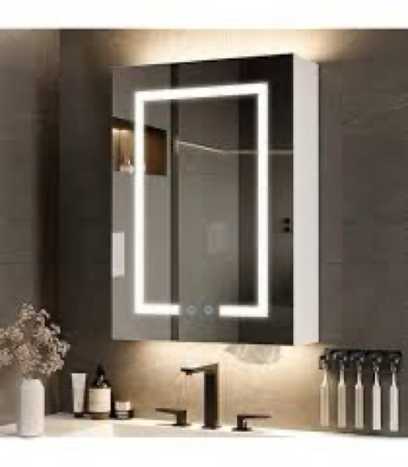 basenji led lighted medicine cabinet with mirror for bathroom anti-fog & tri- color dimmable lights 