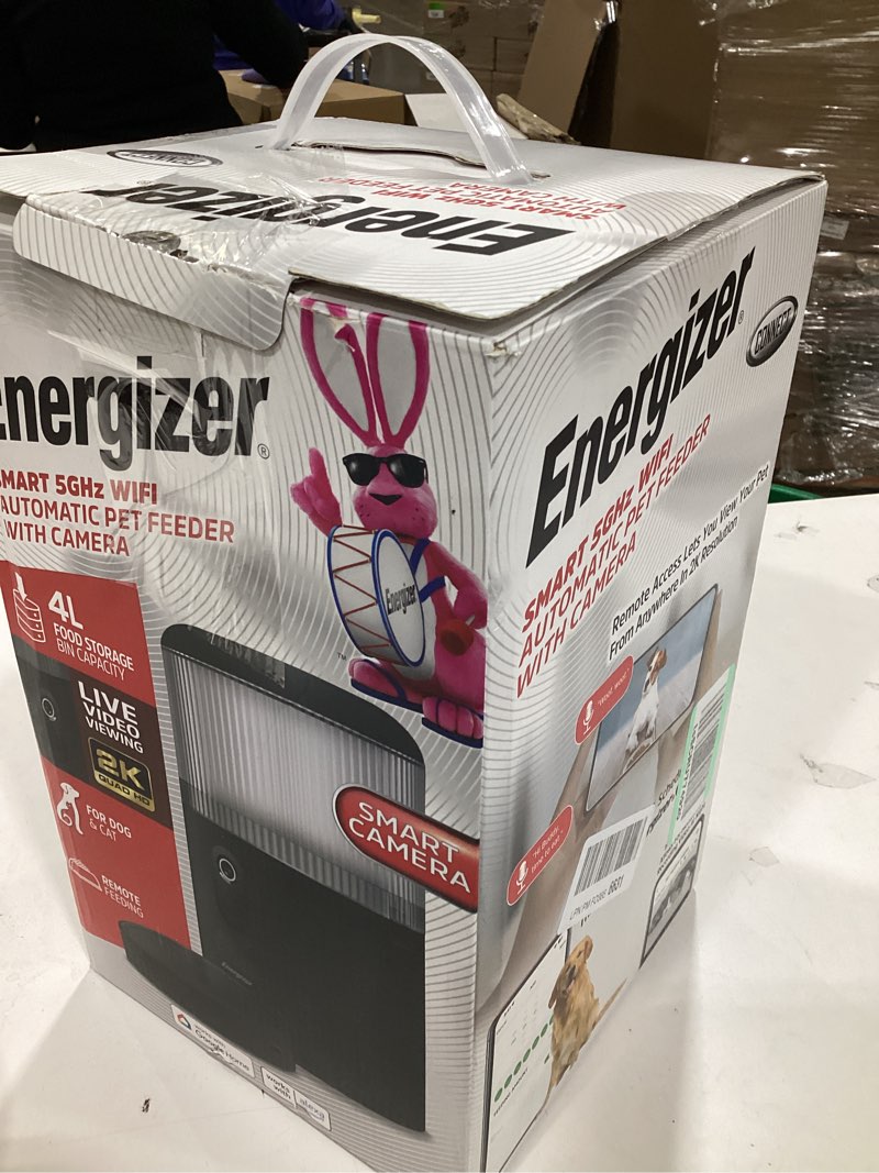 Condition photo showing New/Like New for Energizer Smart Pet Feeder with 2K Video Camera, 5Ghz & 2.4Ghz Dual Band Wi-Fi, 2-Way Audio, Night Vision, 4L Food Capacity, Remote Feeding Dogs & Cats, Compatible with Alexa & Google, Records 4 Liter Black