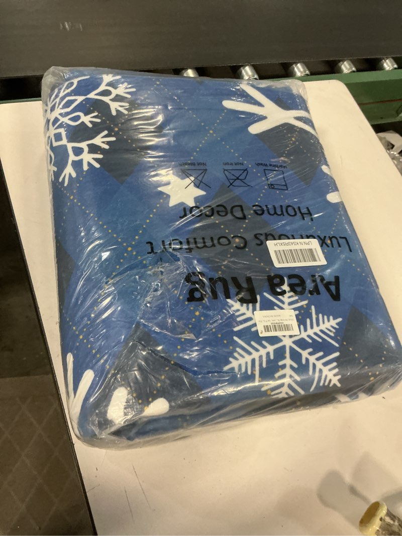 likiyol christmas rugs for living room 5x7 area rug soft washable rug for bedroom non slip snowflake xmas throw rugs winter checkered christmas carpet for dining room, holiday decor, low pile, blue