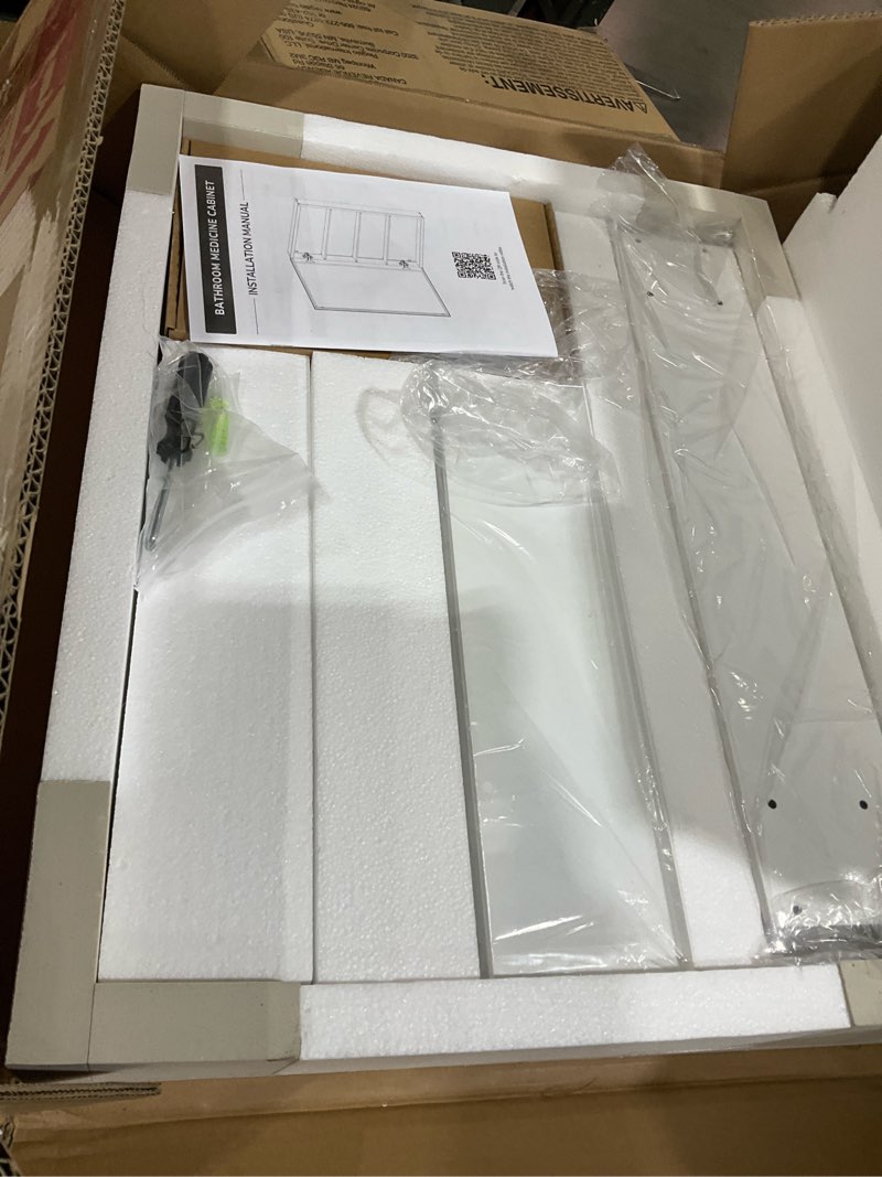 Condition photo showing Good Condition for TETOTE 14 x 18 Medicine Cabinet with Tempered Beveled Mirror White Bathroom Mirror with Storage Aluminum Cabinet DTC Hinges, Stepless Adjustable Shelves, Recessed/Surface-Mounted 18"L x 14"W White