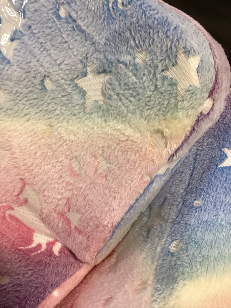 Condition photo showing As Is for memorecool glowing rainbow unicorn kids chair - convertible 2-in-1 fold-out kids couch for girls, glow-in-the-dark plush sofa with washable cover, soft foam lounge seat for playroom and reading | relaxing,gift giving rainbow unicorn polyester
