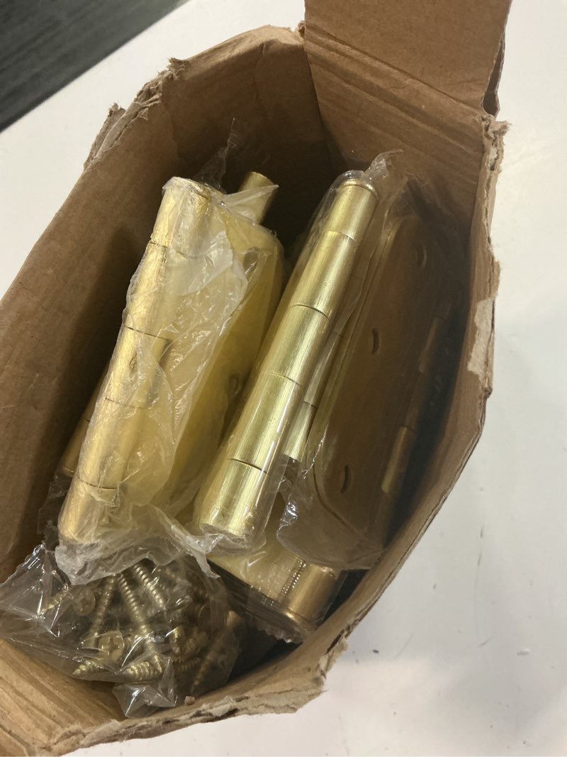 Condition photo showing As Is for door hinges satin brass - 30 pack gold door hinges 3.5 inch rounded interior door hinge with 5/8" radius - 3 1/2 inches flat iron brass hinges for residential standard doors 30 pack satin brass