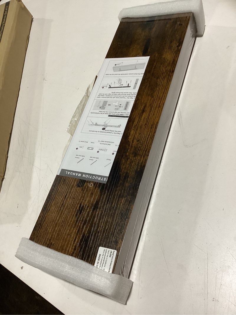 Condition photo showing New/Like New for BAYKA Floating Shelves, 22.5 inches Rustic Wood Wall Shelves for Bathroom?Bedroom, Living Room, Kitchen & Book, Hanging Display Decor Organization Shelf with 22 lbs Capacity (Rustic Brown) B. Rustic Brown - Americana Farmhouse Style 22.5inches