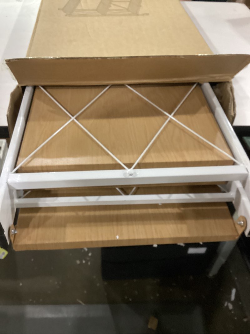 Condition photo showing As Is for 3 Tier Folding Shelf with Wheels, Metal Steel Collapsible Shelves, Folding Bookshelf no Assembly, Portable Folding Storage Shelves, Rolling Standing Utility Rack for Kitchen, Office, Bedroom, Natural Natural 3 Tiers