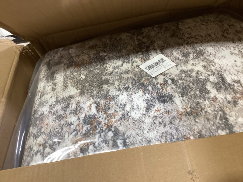 Condition photo showing Good Condition for runner rug kitchen washable rugs: 2x6 non-slip abstract soft modern stain resistant indoor floor neutral accent throw carpet for hallway bathroom laundry room entryway bedroom- brown abstract grey brown 2' x 6' (runner)