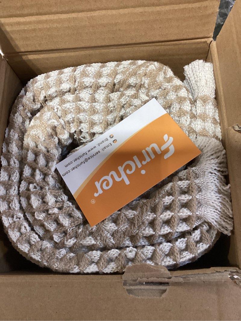 Condition photo showing Good Condition for waffle bath mat set, non slip bathroom rugs sets 2 piece, ultra absorbent long bath rug runner for bathroom boho chic decor, machine washable floor mats, brown & white, 20"×47" plus 18"×30" brown & white 20"×47" plus 18"×30"
