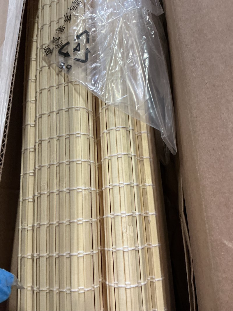 Condition photo showing Good Condition for lazblinds no tools no drill cordless bamboo roman shades, privacy window treatment, roll up bamboo blinds for windows 29'' w x 64'' h, natural privacy-natural 29" w x 64" h