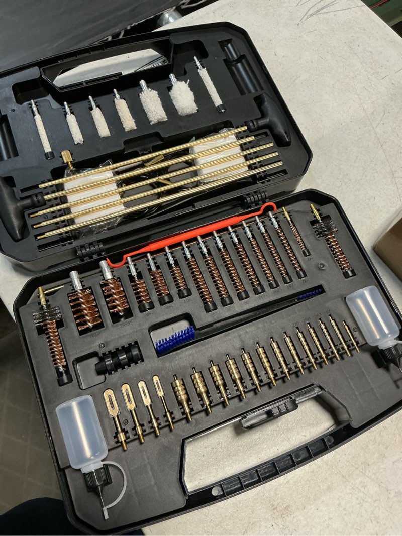 Condition photo showing New/Like New for raiseek gun cleaning kit rifle pistol shotgun universal cleaning kit for 20ga 12ga .45 .40 .357/.380/.38/9mm .338 .325/8mm .30/7.62mm .270 .250 .243 .22 .17 all calibers brass - black case