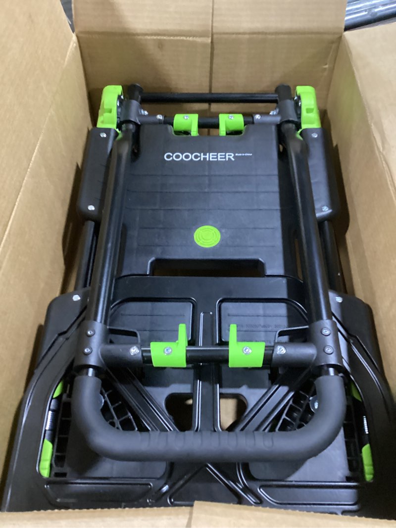 Condition photo showing As Is for 330lb folding hand truck moving dolly, hand trucks heavy duty combination of 4 wheels and 2 wheels convertible dolly cart with retractable handle dolly for moving office carts(green) 330lbs green
