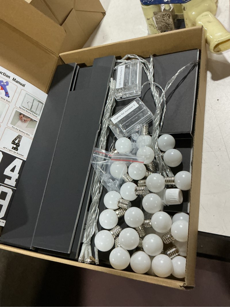 Condition photo showing As Is for 4ft marquee light up numbers, black giant marquee number 50, pre-cut foam board set can be used for birthdays,weddings,party anniversaries black number 50 4 ft