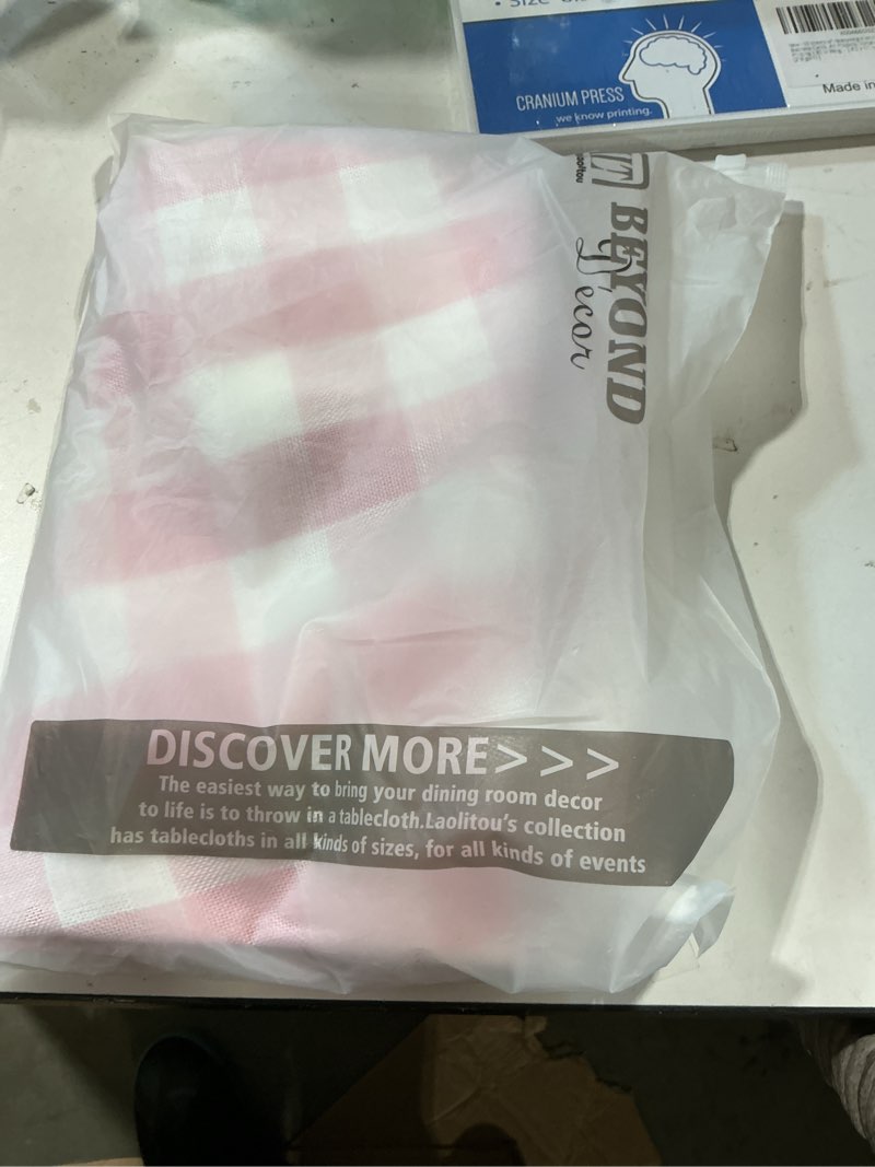 Condition photo showing Good Condition for laolitou pink checkered spring 48" round tablecloth (fits 20-36" table) buffalo plaid table cloth with tassel washable cotton linen gingham tablecloth for living room, pink, round a-pink 48" (round)