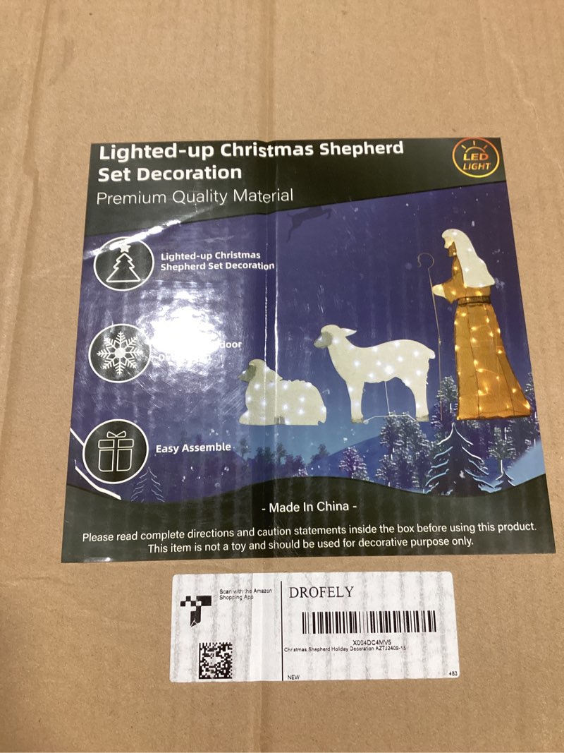 Condition photo showing New/Like New for Outdoor Lighted-up Shepherd & Sheep Nativity Decorations - 42' Flat Christmas Display with LED Lights for Indoor/Outdoor