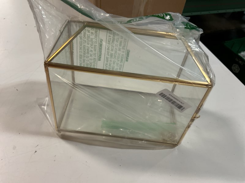 Condition photo showing New/Like New for fochier f heart small glass cards box with slot lock for wedding reception,birthdays party card holder, home geometric decorative gift,baby shower,clear gold plant terrarium with key (box only)