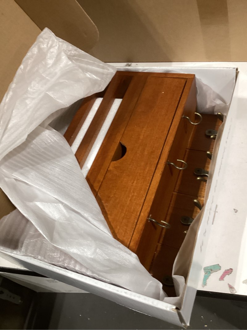 Condition photo showing Good Condition for Rebee Vision Modern Farmhouse Mail Organizer with Drawer Organizer - Rustic Key and Mail Holder for Wall with 7 Key Hooks for Apartment Essentials - Aesthetic Home Decor (Light Brown)