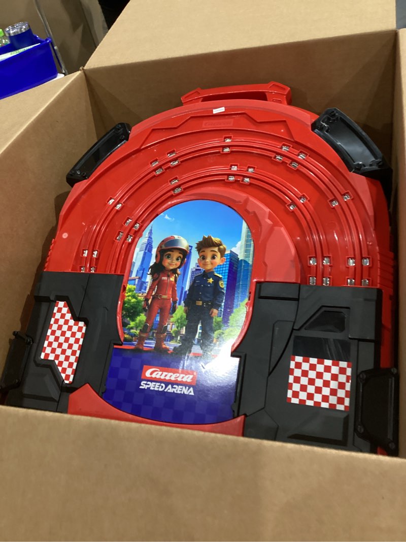 Condition photo showing Good Condition for Carrera Speed Arena Police Chase - Portable Slot Car Race Track Includes 2 Cars - Battery-Powered Beginner Toy Racing Set for Kids Ages 3 Years and Up