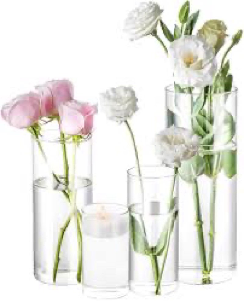 6 Pcs Glass Cylinder Vases, 4, 6, 8, 10 Inch Tall Clear Cylinder Flower Vase, Hurricane Floating Candle Holder Vase, Glass Vases for Table Centerpieces Wedding Party Home Decor Clear 6pcs