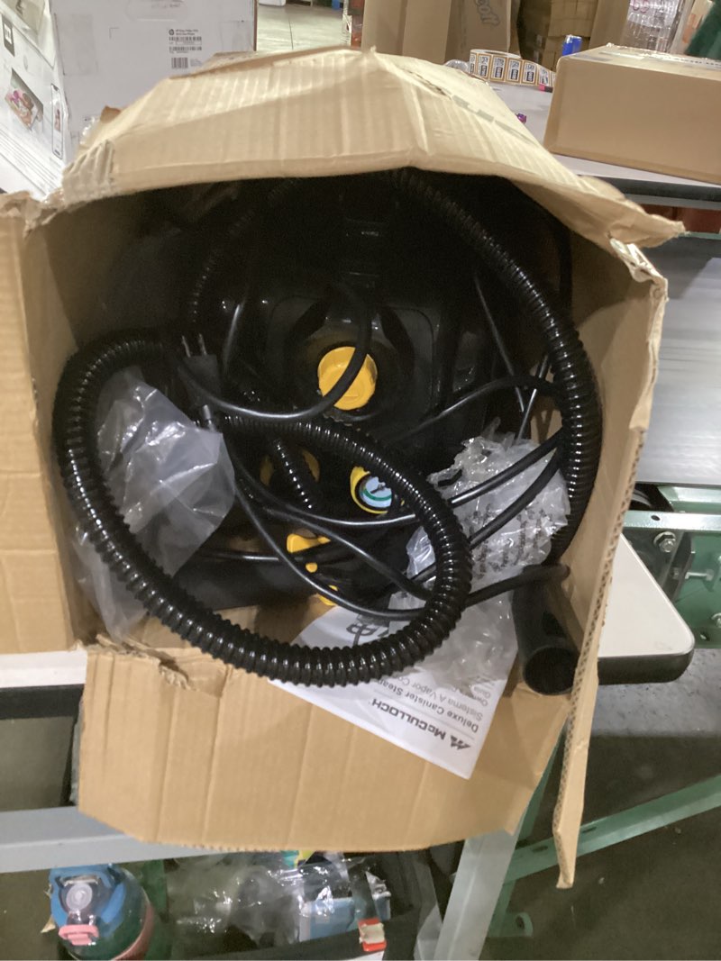 Condition photo showing As Is for not tested****mcculloch mc1385 deluxe canister steam cleaner, 2-hour runtime, chemical-free, 23 accessories: mop head, brushes & more - built for home, tile, carpet, furniture, & personal car detailing