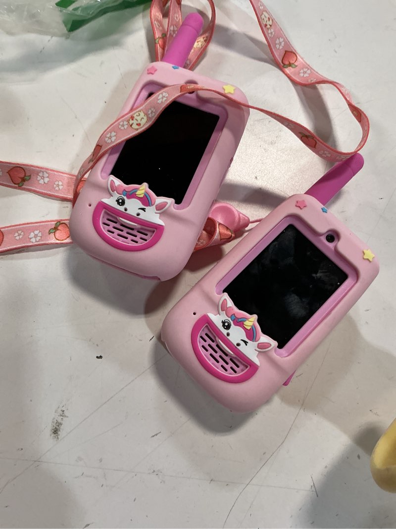 Condition photo showing Good Condition for kids video walkie talkies, 2 pack with screen, two way radio with 4 voice effects, rechargeable long
