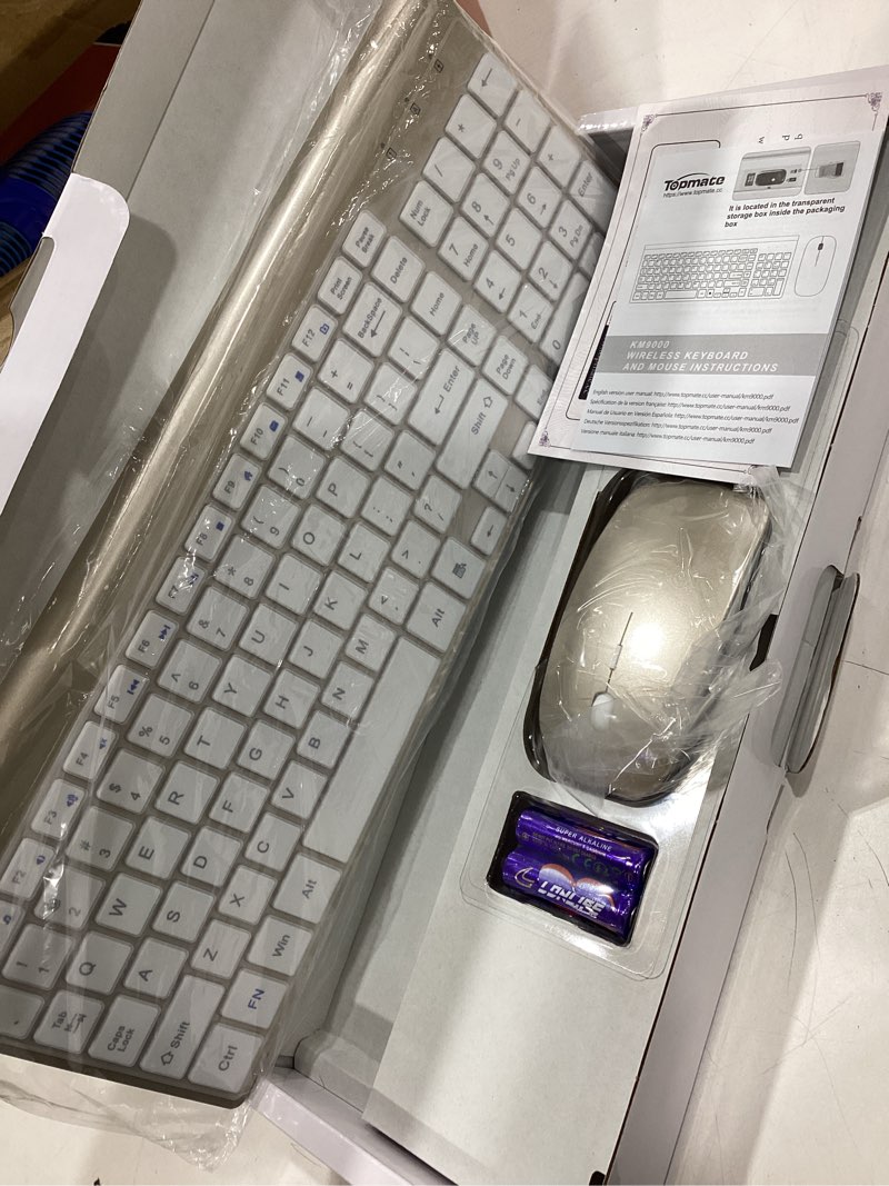 Condition photo showing New/Like New for wireless keyboard and mouse ultra slim combo, topmate 2.4g silent compact usb 2400dpi mouse and scissor switch keyboard set with cover, batteries included, for pc/laptop/windows/mac - gold white
