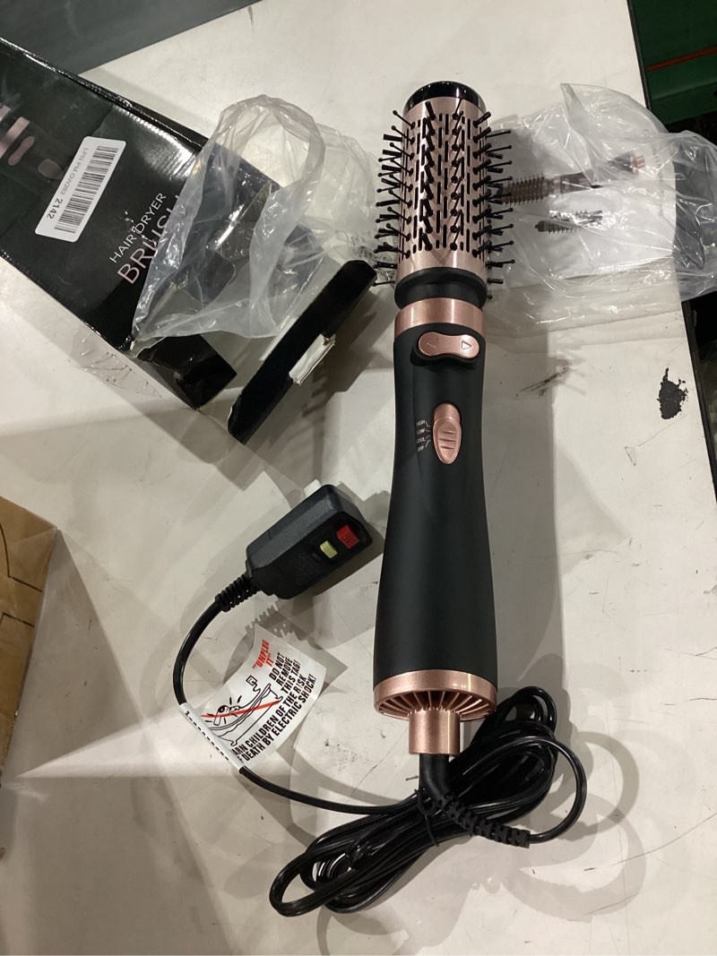 Condition photo showing New/Like New for *not tested* anwa rotating hair dryer brush, 4-in-1 hot air styler and rotating brush, rotating blow dryer brush with 2 detachable brushes(1.5\"& 2\"), black