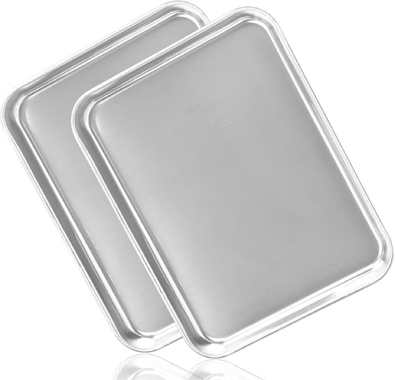 2 Pack Large Stainless Steel Tray, Non Toxic & Healthy, Mirror Finish & Rust Free Thickening Pan, for Baking Cookie Sheet, Lab Medical Instruments, Dental, Tattoo and Surgical