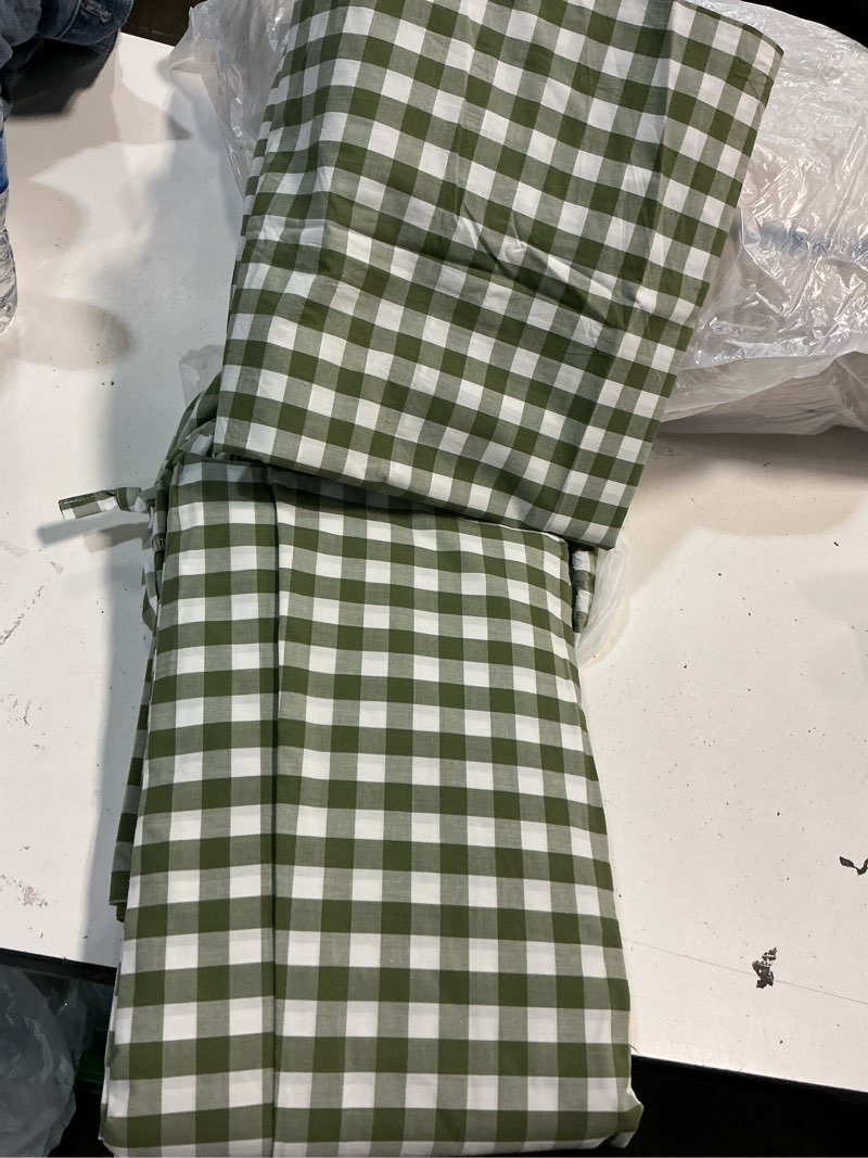 Condition photo showing Good Condition for quince european linen gingham fitted sheet set, olive king 