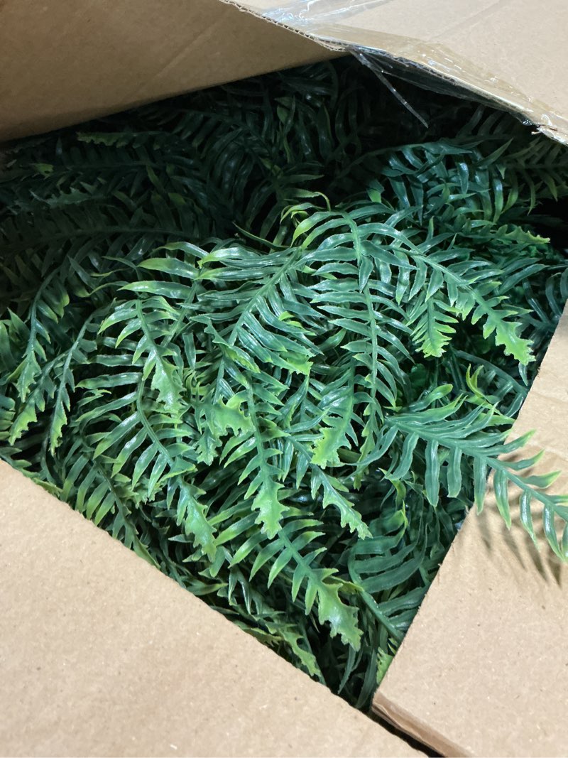 Condition photo showing Good Condition for artificial persian fern outdoor greenery – 20 inch faux fern plant for garden and lawn decor, uv resistant green leaf landscape accent with metal stake for yard or patio (2, green) green 2