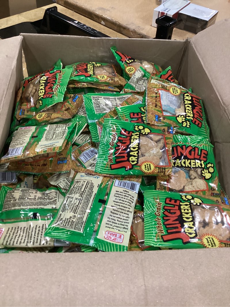 Condition photo showing As Is for readi-bake benefit whole grain jungle animal cracker snacks, fun-to-eat single serve pouches, no artificial colors or flavors, 1 ounce (pack of 200) jungle crackers 1 ounce (pack of 200)