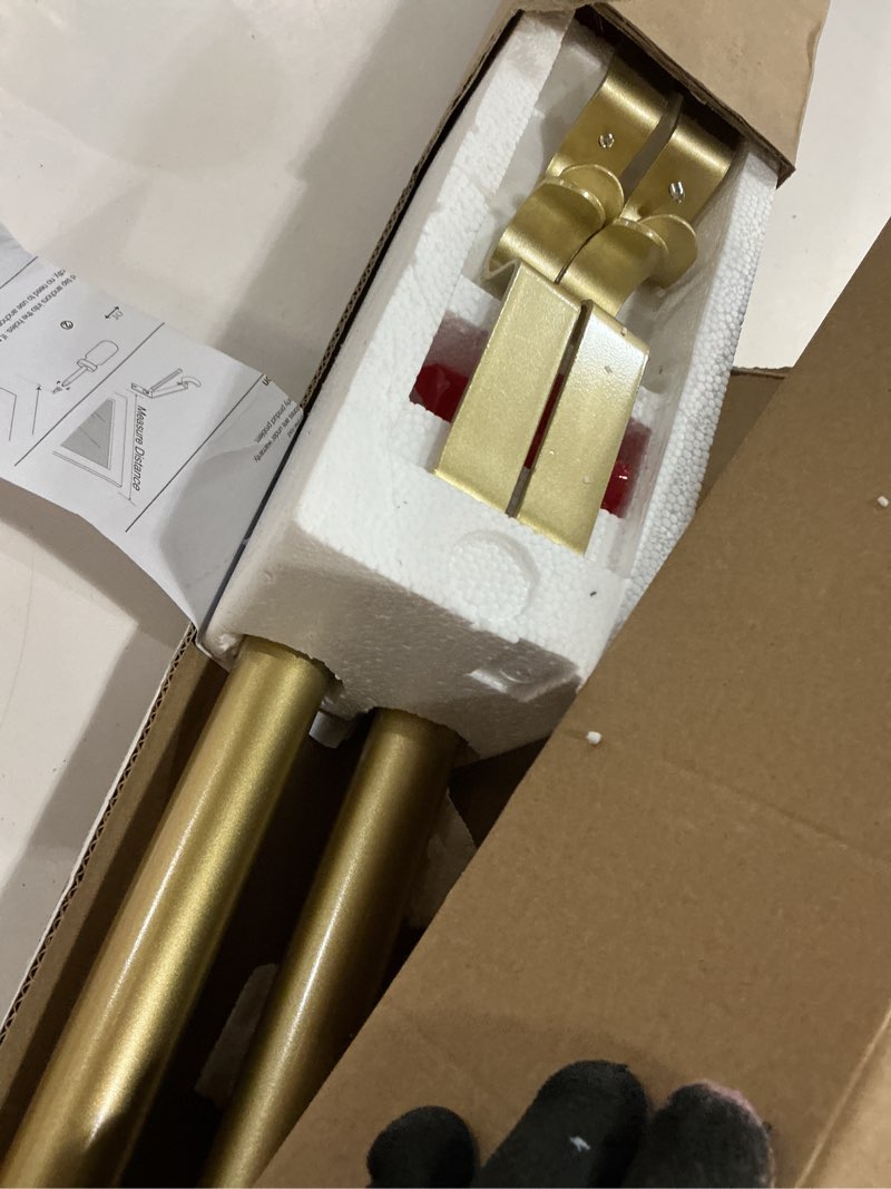Condition photo showing Good Condition for 1 inch gold curtain rods for windows 72 to 144 inches (6 to 12 ft), usfook telescoping single drapery rod, decorative curtain rod with luxury translucent finials 72-144" luxury gold