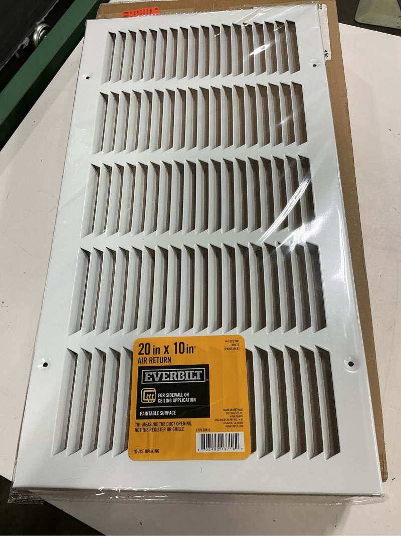 Condition photo showing New/Like New for 20 in. x 10 in. steel return air grille in white