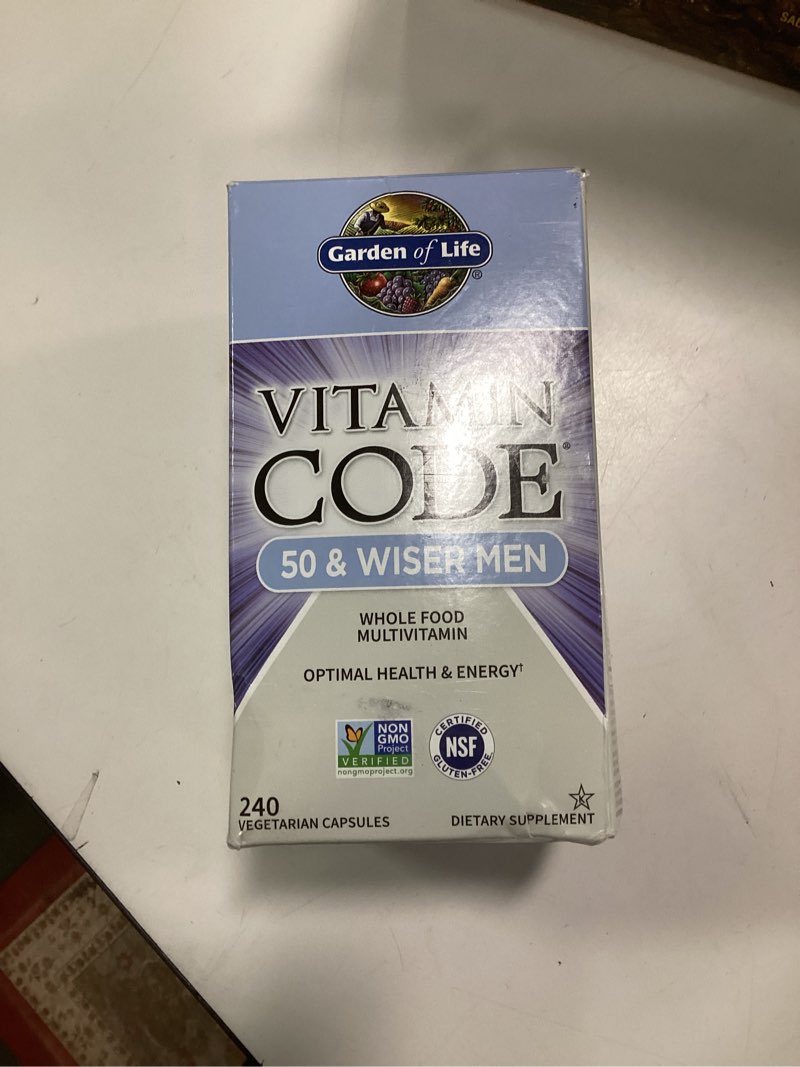 Condition photo showing New/Like New for ( Best by 05/2026) Garden of Life Multivitamin for Men - Vitamin Code 50 & Wiser Men's Raw Whole Food Vitamin Supplement with Probiotics, Vegetarian, 240 Capsules 240 Count (Pack of 1)