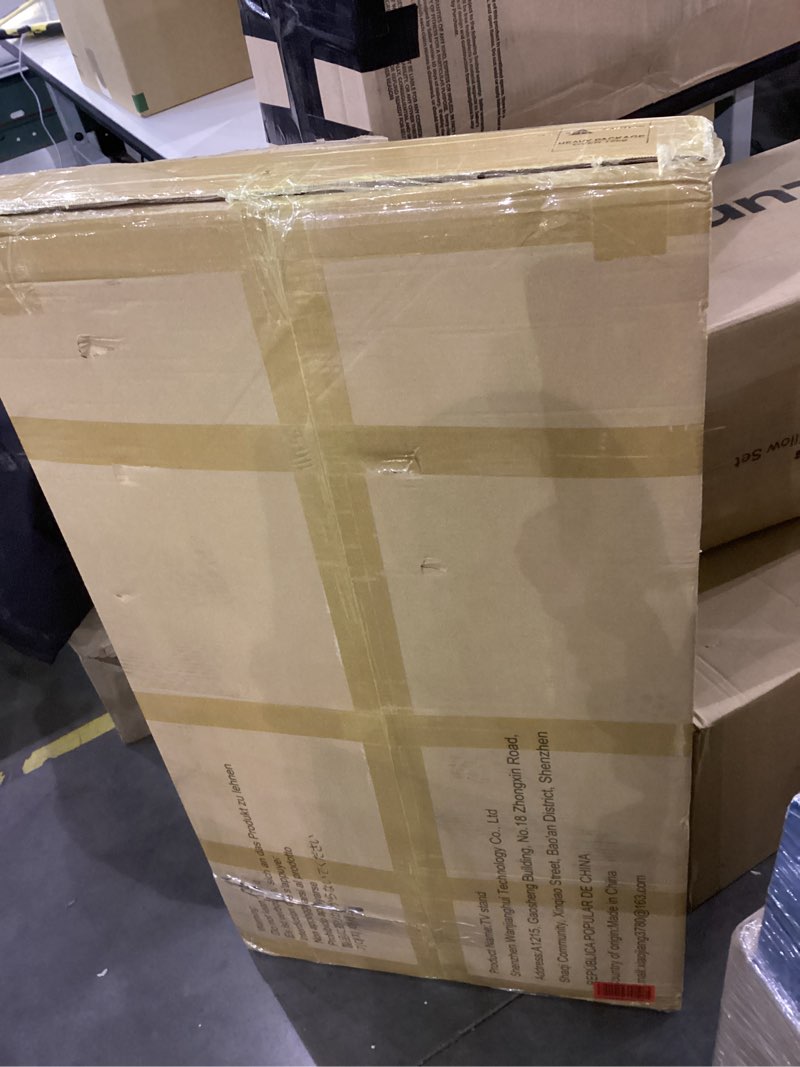 Condition photo showing As Is for Vanconwey Floor TV Stand for 65-100 Inch TVs,Adjustable Heights TV Mount Stands with Large Wood Shelf and Wheels,Modern Living Room Rolling TV Stand, Up to 220 lbs,VESA 800x600mm,Walnut(VC-Z1188) for 65 to 100inch TVs