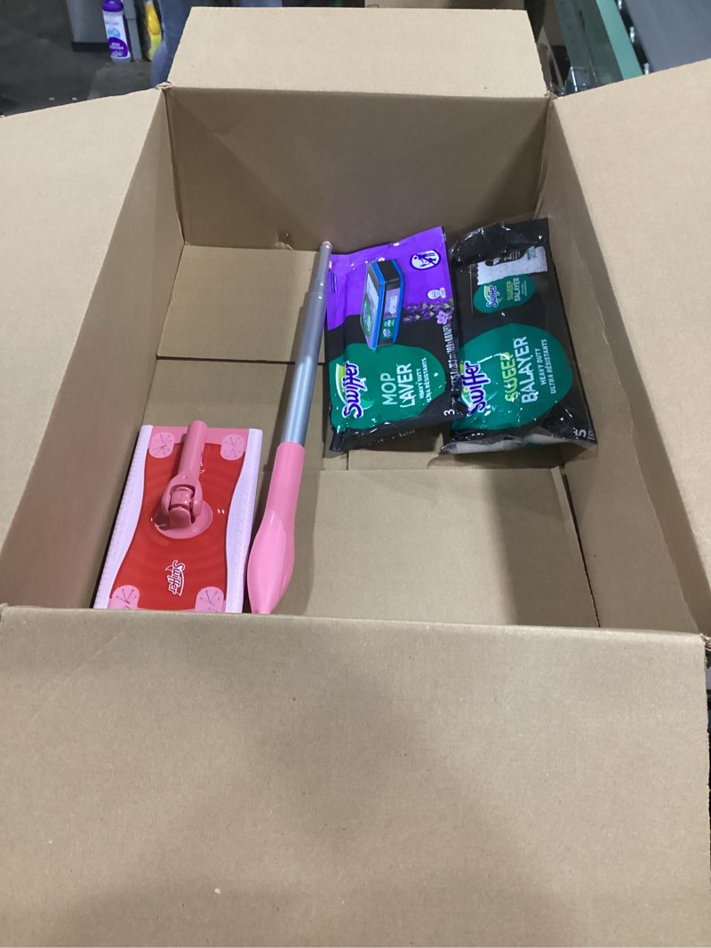 Condition photo showing Good Condition for Swiffer Sweep & Mop Deluxe 2-in-1 Multi-Surface Kit for Floor Cleaning, Includes 1 Sweeper Device, 5 Dry Sweeping + 6 Wet Mopping Heavy Duty Cloths, Black Deluxe Starter Kit