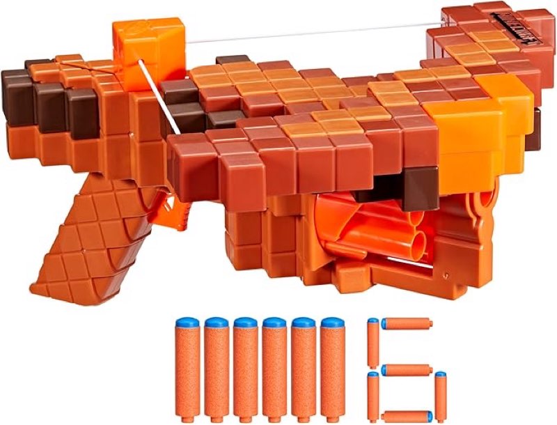 nerf minecraft pillager's crossbow dart blaster, 6 n1 darts compatible only n series blasters, 6 dart capacity, ages 8+