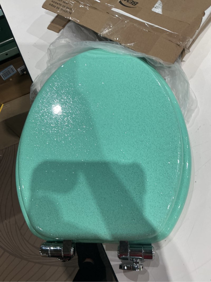 Condition photo showing Good Condition for angol shiold glitter toilet seat molded wood round toilet seat with quietly close and quick release hinges, easy to clean also easy to install (round 16.5'', green) round 16.5‘’ green