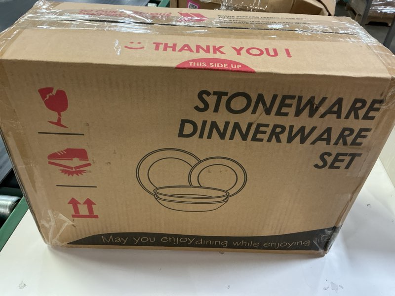 Condition photo showing New/Like New for e-far dinnerware sets for 4, 12-piece stoneware plates and bowls set, ceramic dishes reactive glaze dinning ware, microwave & dishwasher safe - deep sea blue deep sea blue service for 4