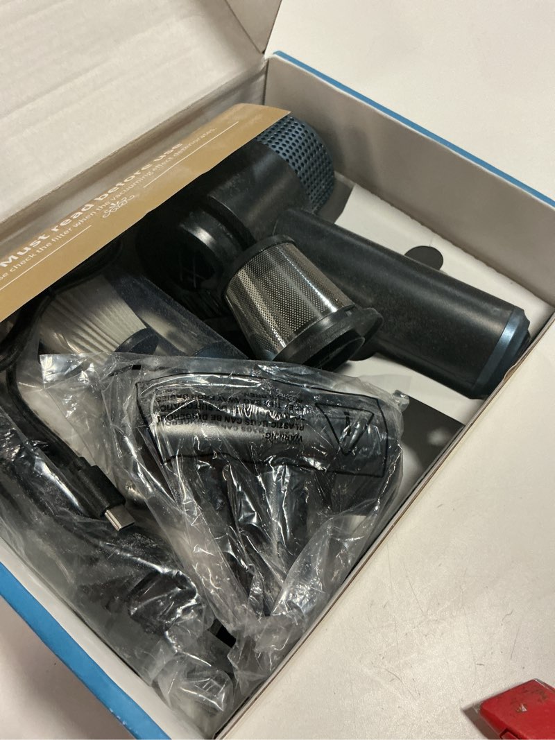 Condition photo showing As Is for EYYA Handheld Car Vacuum Cleaner Cordless, 15000PA High Power Vacuum & Air Duster, 4-in-1 Portable Mini Vacuum with LED Light, Hand Held Vacuum Cleaner for Car Home Office Black/Blue