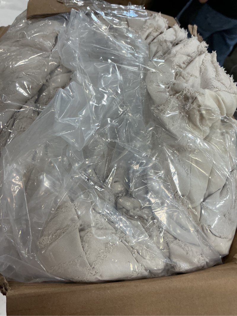 Condition photo showing As Is for andency beige california king comforter set, 3 pieces cream boho tufted cal king bedding set & collections, soft lightweight down alternative bed set (104x96in, 2 pillowcases) 01 - beige california king (104"x96")