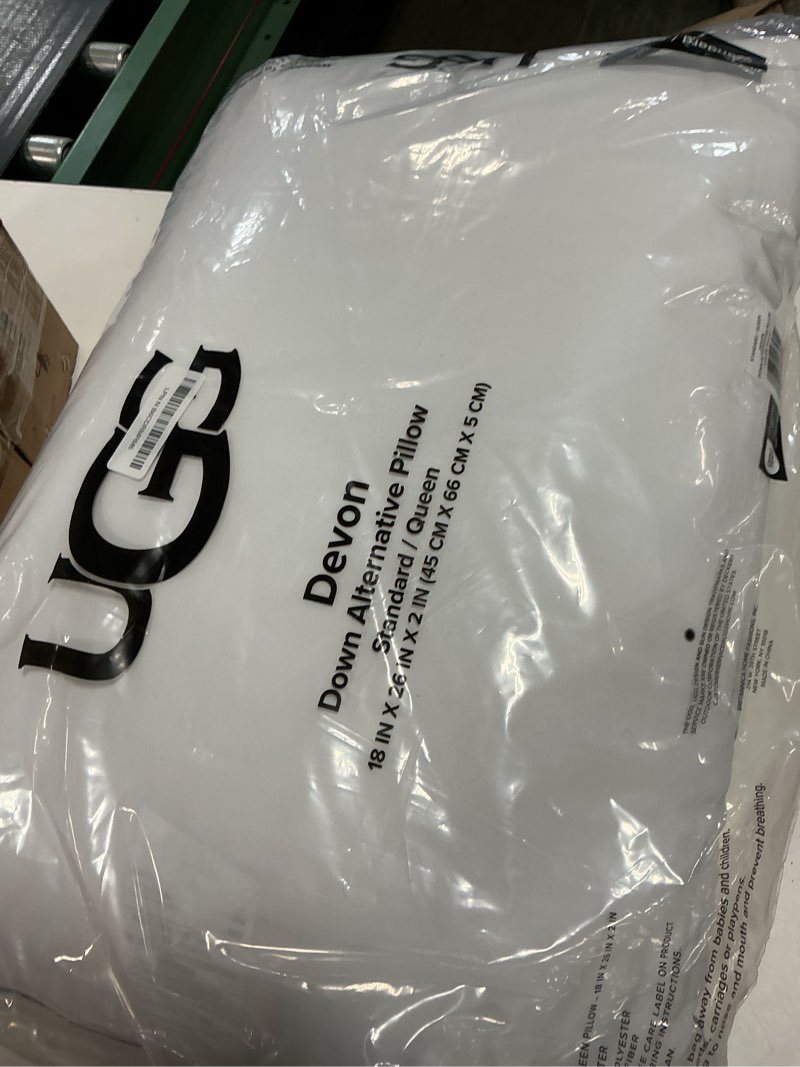 Condition photo showing New/Like New for ugg standard bed pillow – plush down alternative pillow, soft & breathable medium firm sleeping pillows, premium luxury home decor hypoallergenic pillow for bed, white, 18” x 26” (devon)