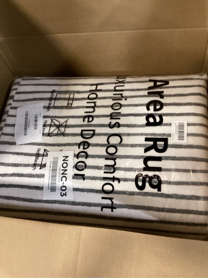 Condition photo showing New/Like New for Wonnitar Washable Striped 8x10 Rugs for Living Room, Non-Slip Soft Grey Berber Stripe Bedroom Rug, Low Pile Minimalist Floor Carpet for Dining Room Living Room Office Department (Grey, 8' x 10') 8' x 10' (Rectangular) Grey
