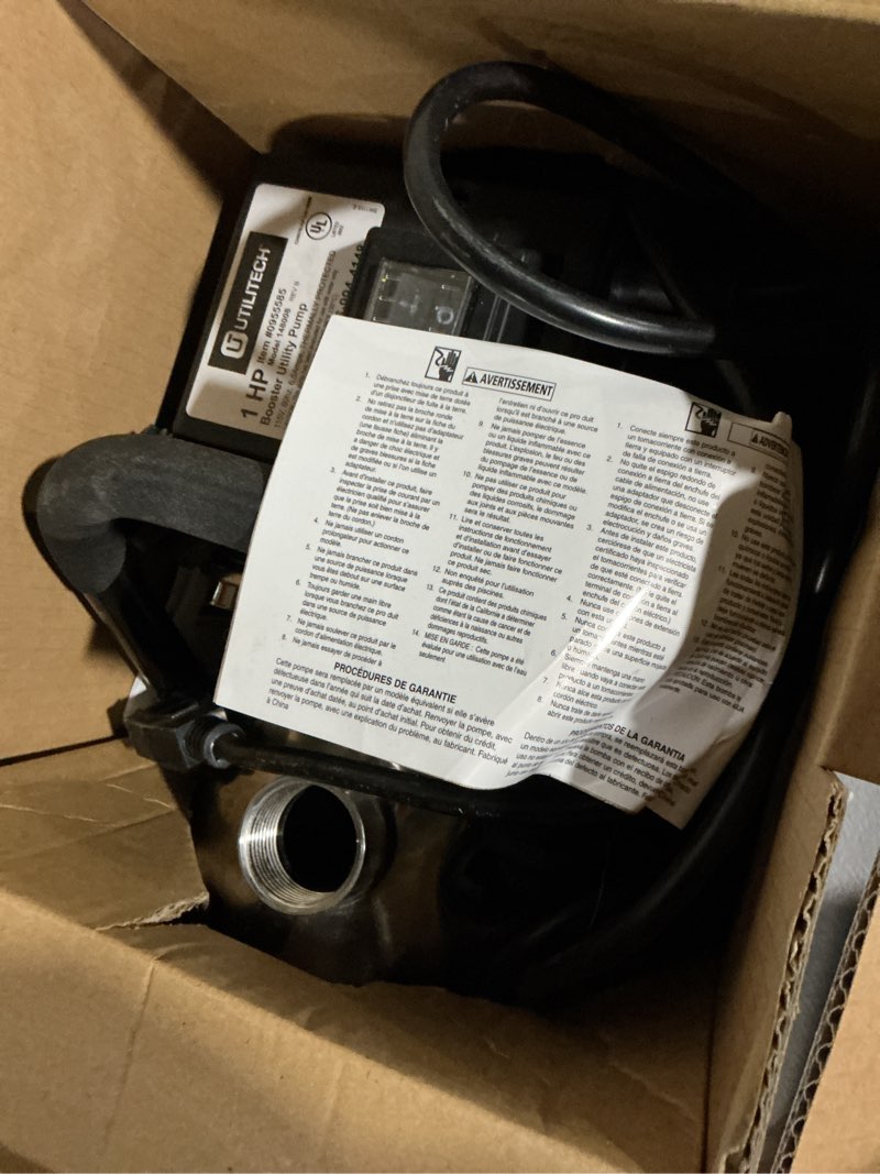 Condition photo showing As Is for utilitech 1-hp 13-gpm stainless steel lawn pump