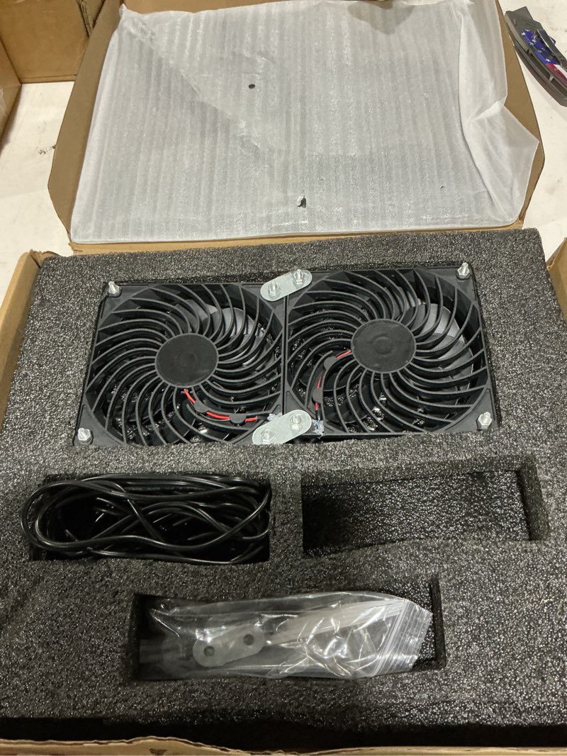 Condition photo showing As Is for solar fan, 30w solar powered fan, solar panel fan kit, ipx7 waterproof fans exhaust intake mounting for outside greenhouse shed chicken coop