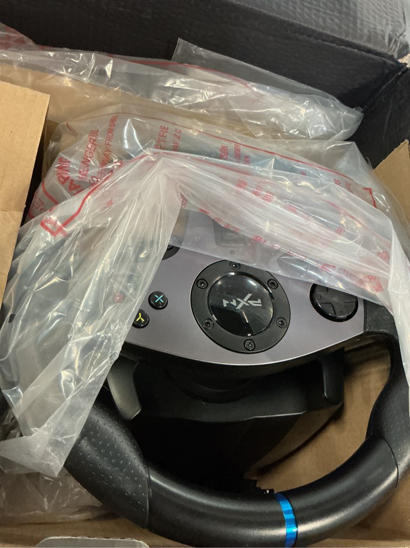 Condition photo showing Good Condition for pxn v9 steering wheel for pc, ps4, xbox, switch - universal usb sim racing wheel, app, 270/900° adjustable, 3 pedals & shifter full bundle(black)
