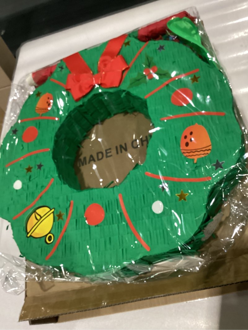 PCFING 18 Inch Christmas wreath with 30 Inch Piñata Stick Blindfold Confetti for Boys Girls Adults Birthday Party Game Decorations, Anniversary Celebration, Fiesta