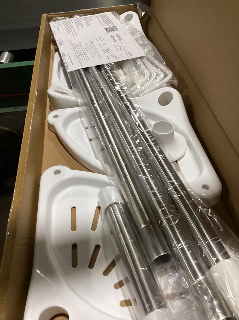 Condition photo showing Good Condition for ADOVEL 4 Layer Corner Shower Caddy, Stainless Steel Constant Tension Pole Shower Organizer, Adjustable Corner Shower Shelf, Rustproof 3.3 to 9.8 ft White