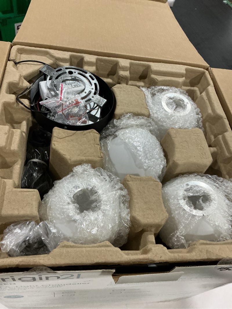 Condition photo showing As Is for origin 21 maren 4-light matte black modern/contemporary led chandelier