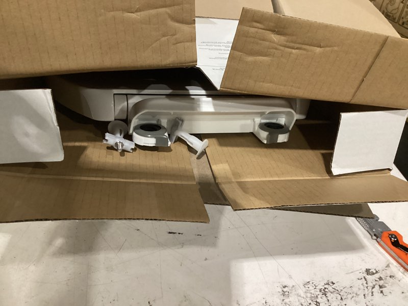 Condition photo showing As Is for kohler k-26801-0 impro readylatch quiet close elongated toilet seat, white toilet seat, grip-tight bumpers, new home essentials, slam prevention white elongated