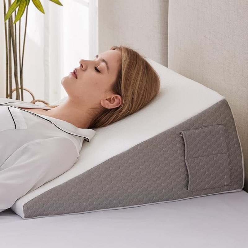 Wedge Pillow for Sleeping, 12" Bed Wedge Pillow for Headboard, Triangle Incline Wedges for Acid Reflux, Pillows Wedge for Back Pain Relief, Elevated Leg Pillows After Surgery, Snoring, White