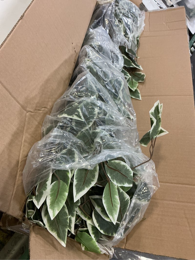 Condition photo showing Good Condition for 2packs 4ft artificial ficus trees with realistic leaves and natural trunk, faux ficus tree with sturdy plastic nursery pot, fake ficus tree for office home farmhouse for indoor outdoor decor