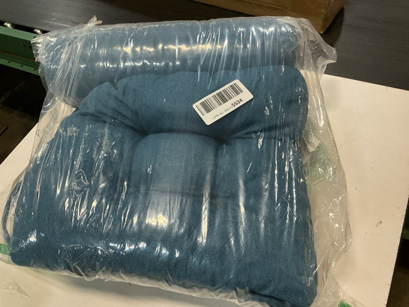 Condition photo showing Good Condition for love's cabin memory foam chair cushions set of 4, 15.5"x15.5"x3.5" indoor & outdoor seat pads for dining, kitchen, office, patio chairs - blue blue 15.5"x15.5"x3.5" (4 pack)